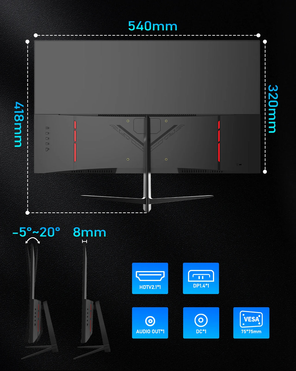 ÉCRAN FYHXele 24Inch 180Hz Gaming Monitor 1K FHD Computer Display 1ms Response Time Eye Care Screen LCD Support HDR G-Sync VESA