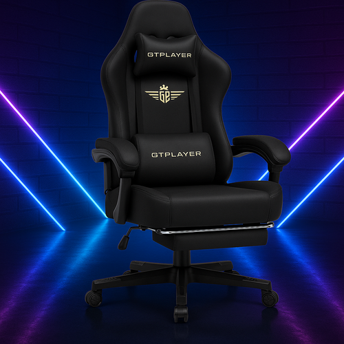 GTPLAYER Chaise de jeu Chaise de bureau Chaise PC ergonomique 160 ° Dossier réglable et repose-pieds coulissant en tissu