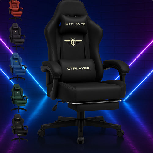 GTPLAYER Chaise de jeu Chaise de bureau Chaise PC ergonomique 160 ° Dossier réglable et repose-pieds coulissant en tissu